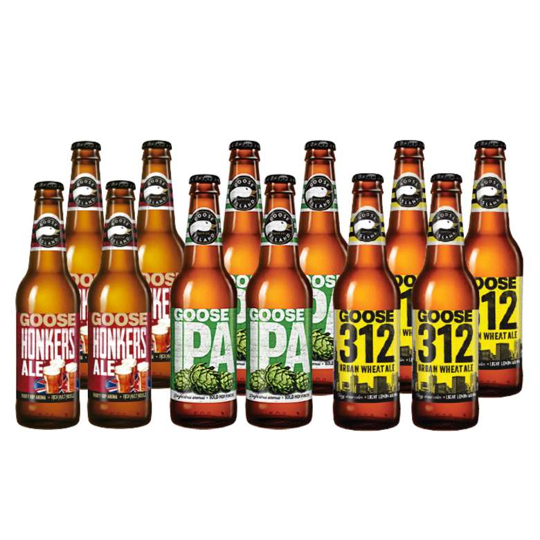 GOOSE PACK: 4x Cerveza Goose Island Honkers Ale en Botellas 355cc + 4x Cerveza Goose Island IPA en Botellas 355cc + 4x Cerveza Goose Island 312 Urban Wheat Ale en Botellas 355cc