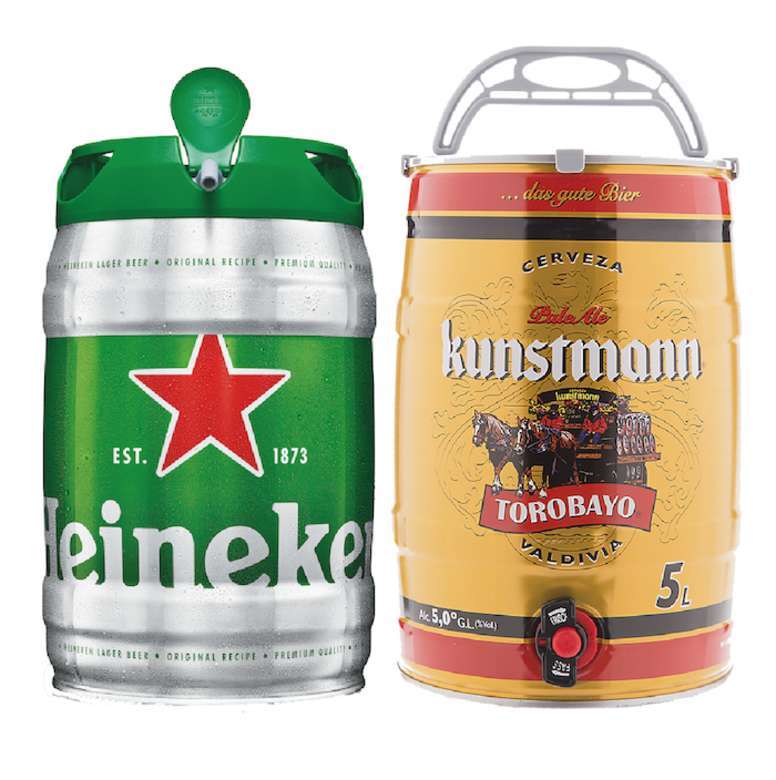 PACK BARRILES: Barril Cerveza Heineken 5 Litros + Barril Cerveza Kunstmann 5 Litros