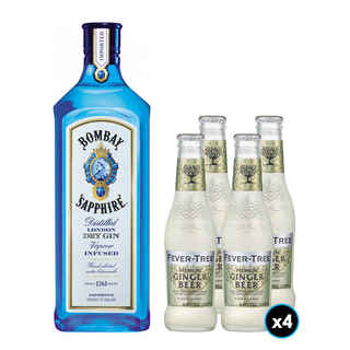 Imagen de PACK BOMBAY FEVER TREE N°1: 1x Gin Bombay Sapphire 750cc 40º alc. + 4x Fever Tree Ginger Beer 200cc