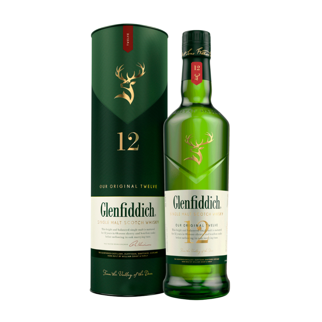 Whisky Glenfiddich 12 años 750cc 40º alc.