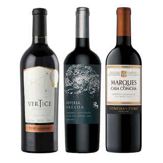 Imagen de PACK VERTICE - ORZADA - MARQUES: Vino Ventisquero Vértice 750cc + Vino Odfjell Orzada Cabernet Sauvignon 750cc + Vino Marques de Casa Concha Cabernet Sauvignon 750cc