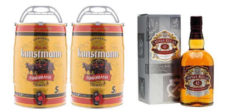 PACK BARRILES + CHIVAS: 2x Barril Cerveza Kunstmann 5 Litros + Whisky Chivas Regal 12 años 750cc