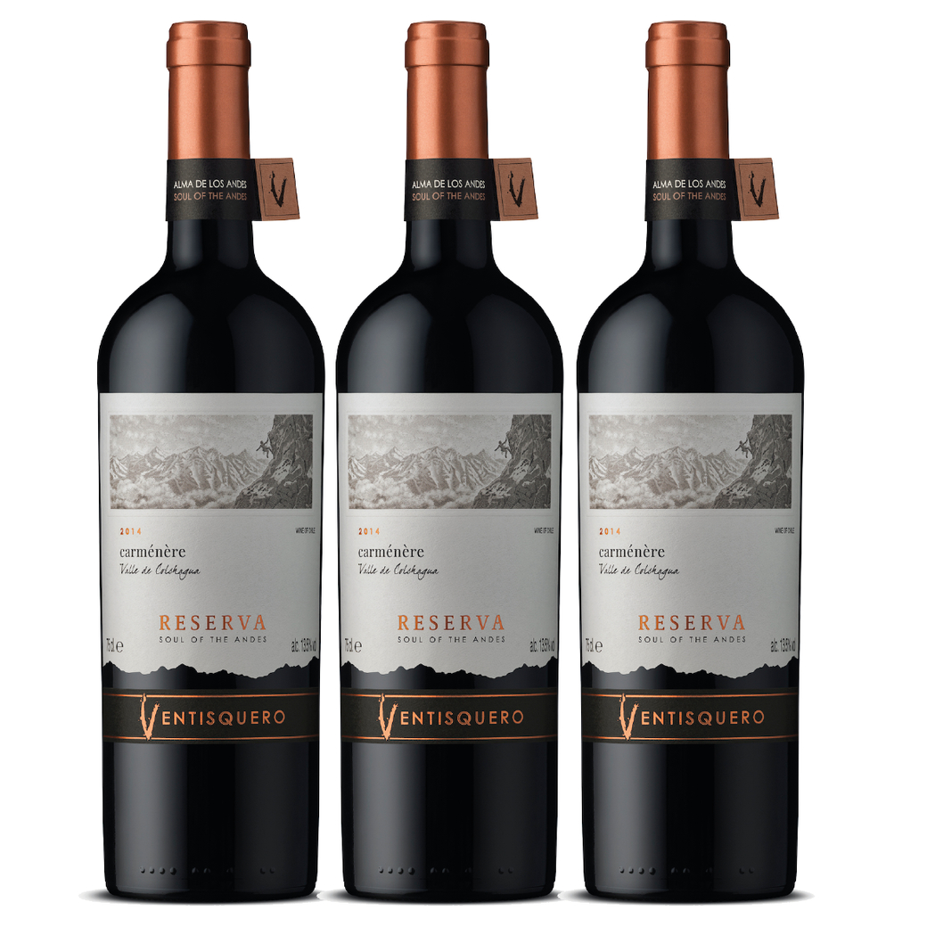 3x Vino Ventisquero Reserva Carmenere 750cc