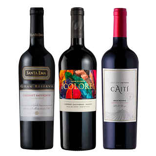 Imagen de PACK TRIO CABERNET SAUVIGNON GR: Vino 7 Colores GR CS + Vino Caiti GR CS + Vino Santa Ema GR CS
