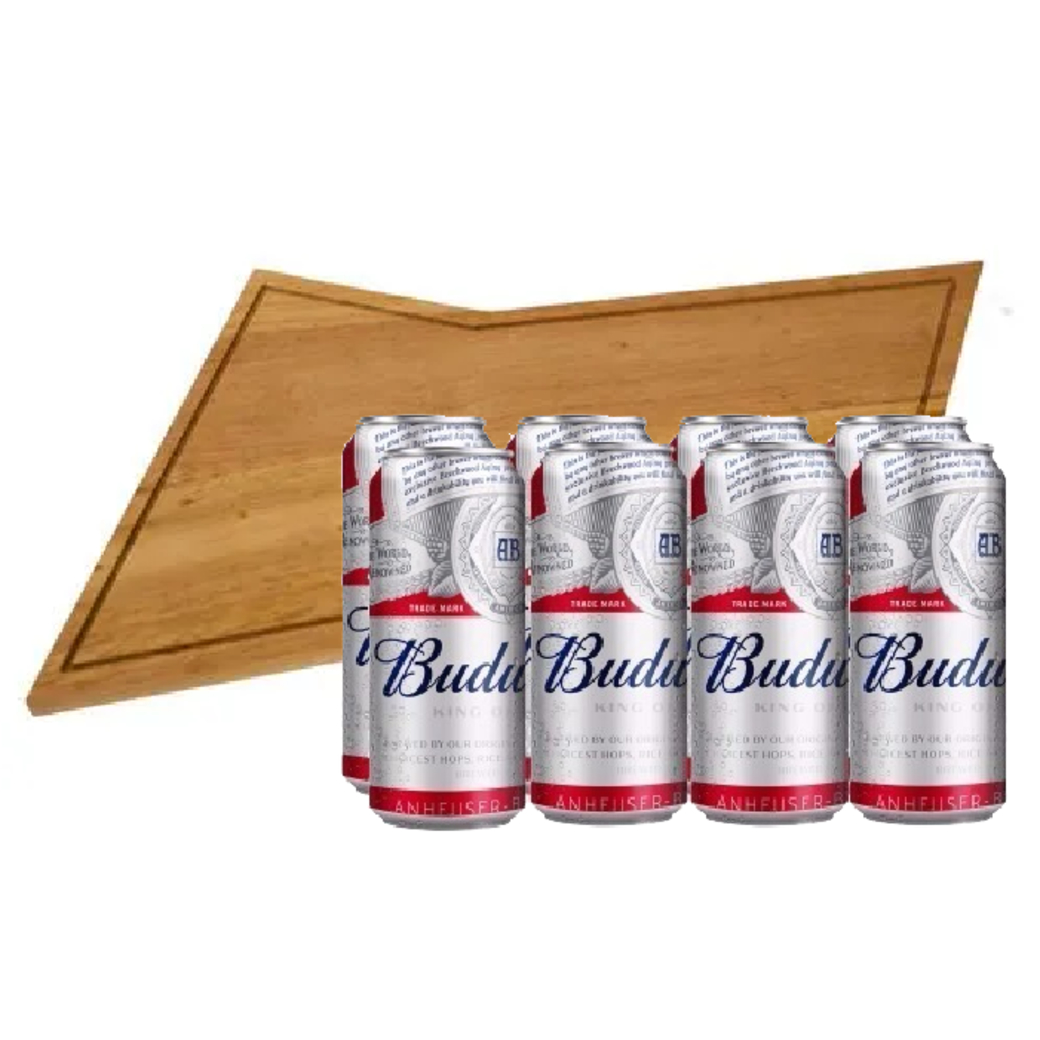 BUDWEISER PACK: 8x Cerveza Budweiser en Latas 474cc + Tabla Budweiser