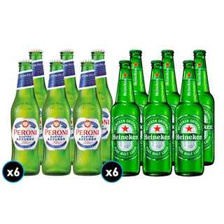 Imagen de PACK PERONI - HEINEKEN: 6x Cerveza Peroni Nastro Azzurro Botella 330cc + 6x Cerveza Heineken en Botella 330cc