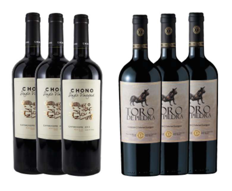 PACK VINOS GRAN RESERVA Nº2: 3x Vino Chono Single Vineyard Carmenere 750cc + 3x Vino Toro de Piedra Carmenere / Cabernet Sauvignon 750cc