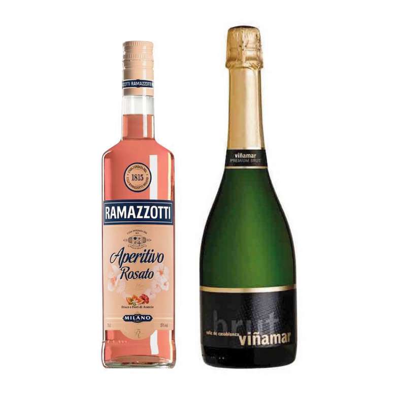 Pack Ramazzotti Viña Mar: Licor Aperitivo Ramazzotti Rosatto 700cc + Champagne Viña Mar Brut 750cc