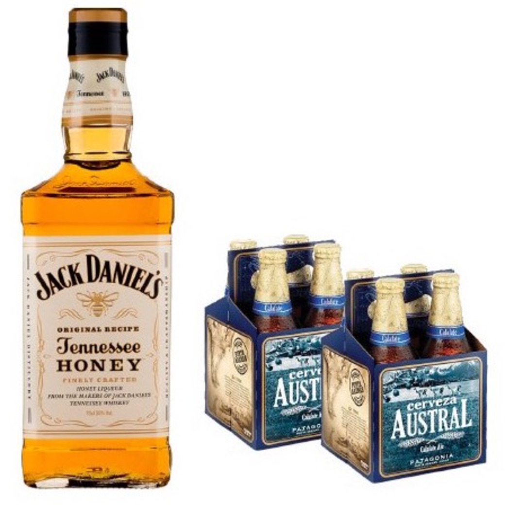 Jack Daniels Honey 750cc + 8x Austral Calafate Botellas 330cc