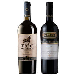 Imagen de GRAN DUO TORO DE PIEDRA - SANTA EMA: 1x Vino Toro de Piedra Carmenere 750cc + 1x Vino Santa Ema Gran Reserva Merlot 750cc