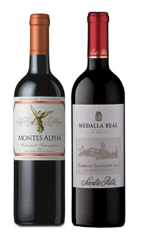 PACK DUO VINOS Nº4: Vino Montes Alpha Cabernet Sauvignon 750cc + Vino Medalla Real Gran Reserva Cabernet Sauvignon 750cc