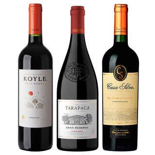 Imagen de GRAN TRIO N°9: 1x Vino Koyle Gran Reserva Carmenere 750cc + 1x Vino Tarapacá Gran Reserva Carmenere 750cc + 1x Vino Casa Silva Gran Terroir Carmenere 750cc