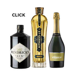 Imagen de CLICK: Gin Hendricks 700cc 41,4º alc. + Saint Germain Licor de Flores de Sauco 750cc + Espumante Viña Mar Extra Brut 750cc
