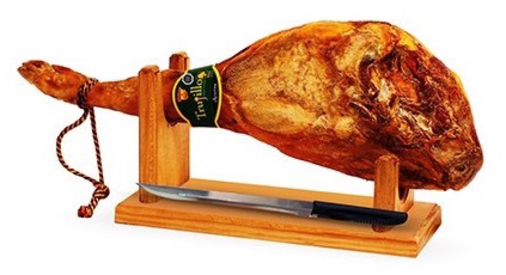 Pata de Jamón Ibérico de Cebo Etiqueta Negra 7.5 kilos Con Atril y Cuchillo