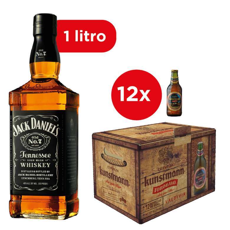 Jack Daniels Old N7 1 Litro + 12x Cerveza Kunstmann Torobayo 330cc