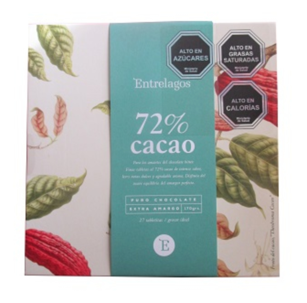 Caja Chocolate Entrelagos Puro Bitter 72% Cacao 148 gramos