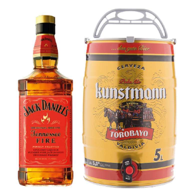Whiskey Jack Daniels Tennessee Fire 750cc + Barril Cerveza Kunstmann 5 Litros