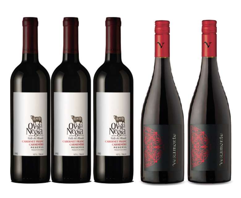 PACK VINOS RESERVA Nº5: 3x Vino Oveja Negra Cabernet Franc/Carmenere 750cc + 2x Vino Veramonte Pinot Noir Reserva 750cc