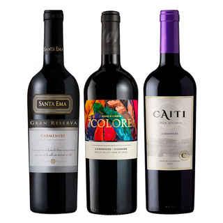Imagen de PACK TRIO CARMENERE GR: Vino 7 Colores GR Carmenere + Vino Caiti GR Carmenere + Vino Santa Ema GR Carmenere