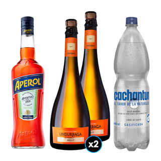 Imagen de PACK SPRITZ PERFECTO N°9 1x Licor Aperitivo Aperol 750cc + 2x Espumante Undurraga Brut + 1x Agua Mineral Cachantun Con Gas 1.6 Litros