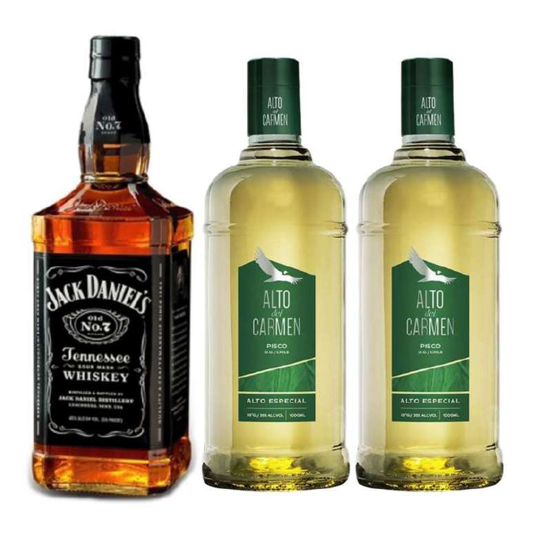PROMO JACK ALTO: Whiskey Jack Daniels Old N7 750cc + 2x Pisco Alto del Carmen 1 Litro