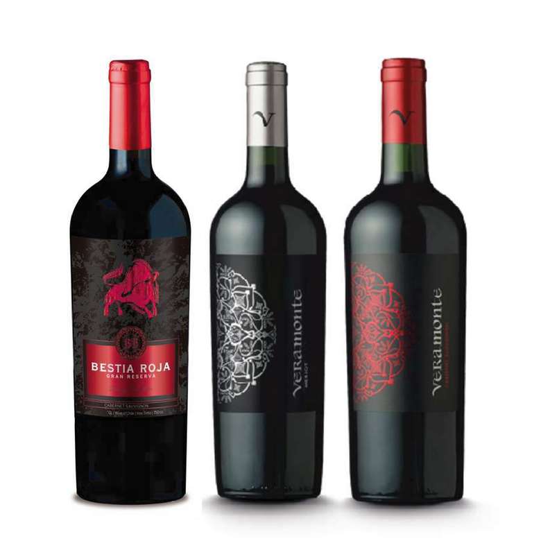 Vino Bestia Roja Cabernet Sauvignon 750cc + Vino Veramonte Merlot Reserva 750cc + Vino Veramonte Cabernet Sauvignon 750cc
