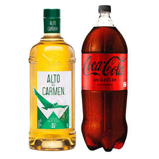 Imagen de PACK PROMO NEGRA N°1: 1x Pisco Alto del Carmen 35º alc. 1 Litro + 1x Coca Cola Zero Azúcar 3 Litros