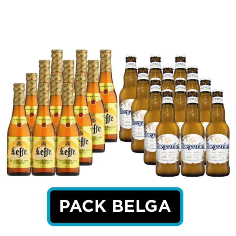 PACK BELGA: 12x Cerveza Leffe Blond Botella 330cc + 12x Cerveza Hoegaarden en Botellas 330cc