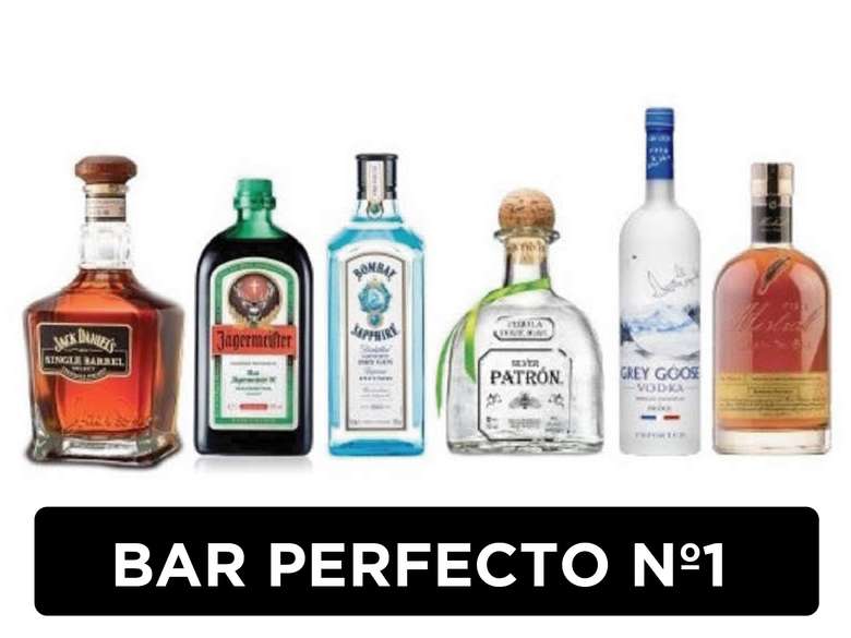 BAR PERFECTO Nº1: Jack Daniels Single Barrel + Jagermeister + Bombay Saphire + Patron + Grey Goose + Gran Nobel