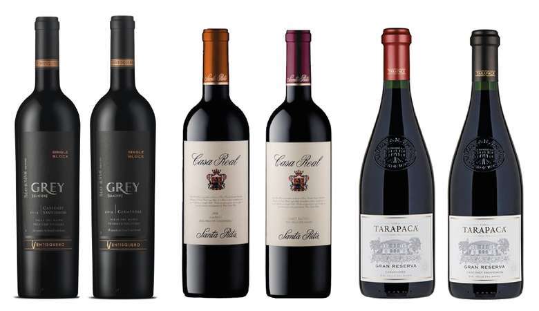 PACK VINOS GRAN RESERVA Nº8: Vino Ventisquero Grey Carmenere + Cabernet + Vinos Casa Real Carmenere + Cabernet + Vinos Tarapacá Gran Reserva Carmenere + Cabernet