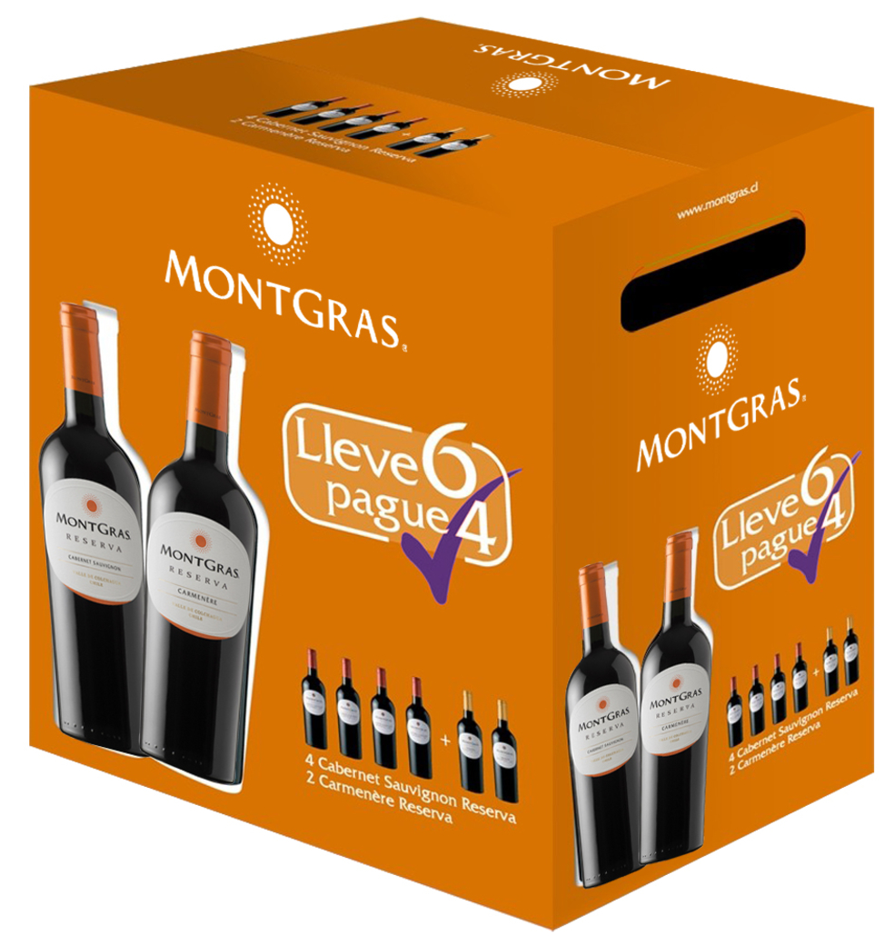 PACK MONTGRAS RESERVA: 4x Montgras Reserva Cabernet Sauvignon 750cc + 2x Montgras Reserva Carmenere 750cc