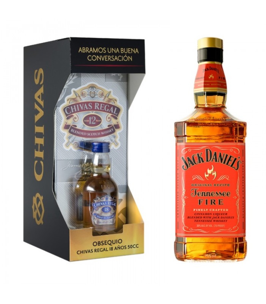 Chivas Regal 12 años 750cc + Chivas 18 años mini + Jack Daniels Fire 750cc