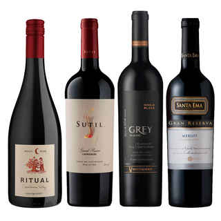 Imagen de PACK CYBER GRAN PREMIUM: Vino Sutil Gran Reserva Carmenere 750cc + Vino Ritual Pinot Noir Orgánico 750cc + Vino Ventisquero Grey Cabernet Sauvignon 750cc + Vino Santa Ema Gran Reserva Merlot 750cc