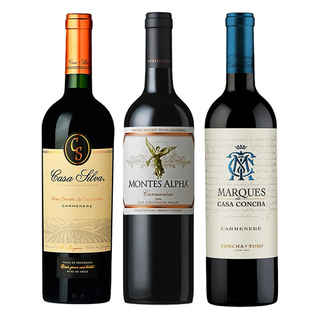 Imagen de PACK LEYENDAS (Carmenere): Vino Marques de Casa Concha Carmenere 750cc + Vino Montes Alpha Carmenere 750cc + Vino Casa Silva Gran Terroir Carmenere 750cc