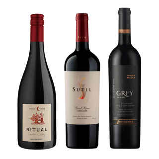 Imagen de GRAN TRIO Nº2: Vino Ritual Pinot Noir Orgánico 750cc + Vino Sutil Gran Reserva Carmenere 750cc + Vino Ventisquero Grey Cabernet Sauvignon 750cc