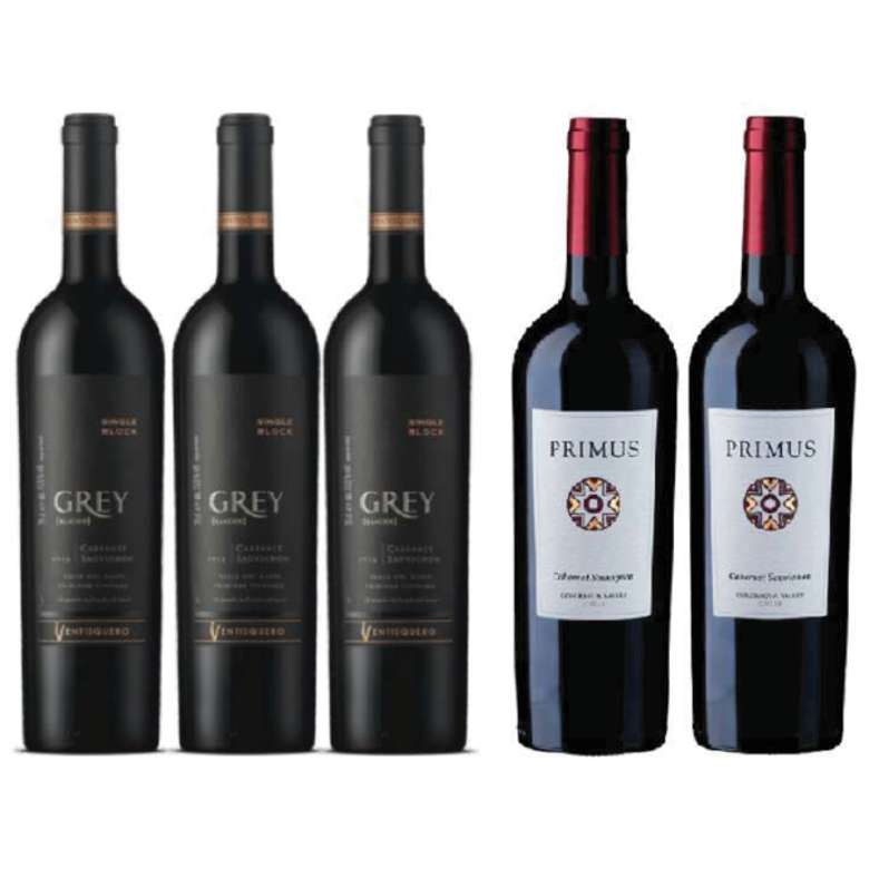 3x Ventisquero Grey Cabernet Sauvignon 750cc + 2x Vino Veramonte Cabernet Sauvignon Primus 750cc
