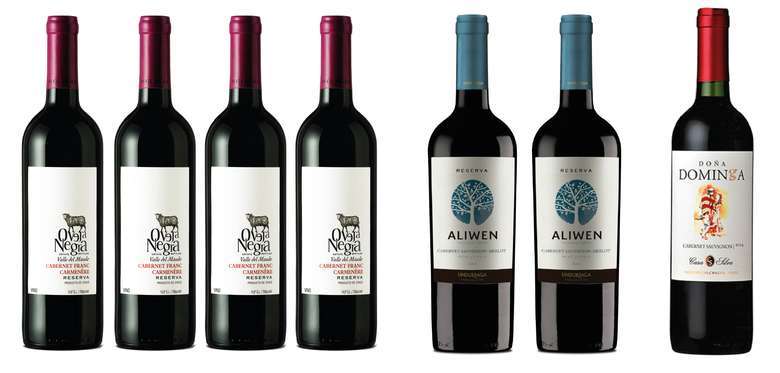 PACK VINOS MIX: 4x Vino Oveja Negra Cabernet Franc/Carmenere 750cc + 2x Vino Undurraga Aliwen Cabernet Sauvignon/Merlot 750cc + 1x Vino Doña Dominga Reserva Cabernet Sauvignon 750cc