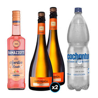 Imagen de PACK SPRITZ PERFECTO N°12 1x Licor Aperitivo Ramazzotti Rosato 700cc  + 2x Espumante Undurraga Brut + 1x Agua Mineral Cachantun Con Gas 1.6 Litros