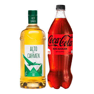 Imagen de 1x Pisco Alto del Carmen 35º alc. 1 Litro + 1x Coca Cola Zero Azúcar 1,5 Litros