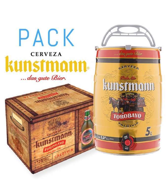 Pack Kunstmann: 12x Kunstmann Torobayo 330cc en Botellas + Barril 5 Litros Kunstmann Torobayo