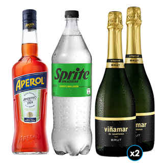 Imagen de PACK SPRITZ PERFECTO N°3: 1x Licor Aperitivo Aperol 750cc + 1x Bebida Sprite Sin Azúcar 1.5 Litros + 2x Espumantes Viñamar Brut 750cc