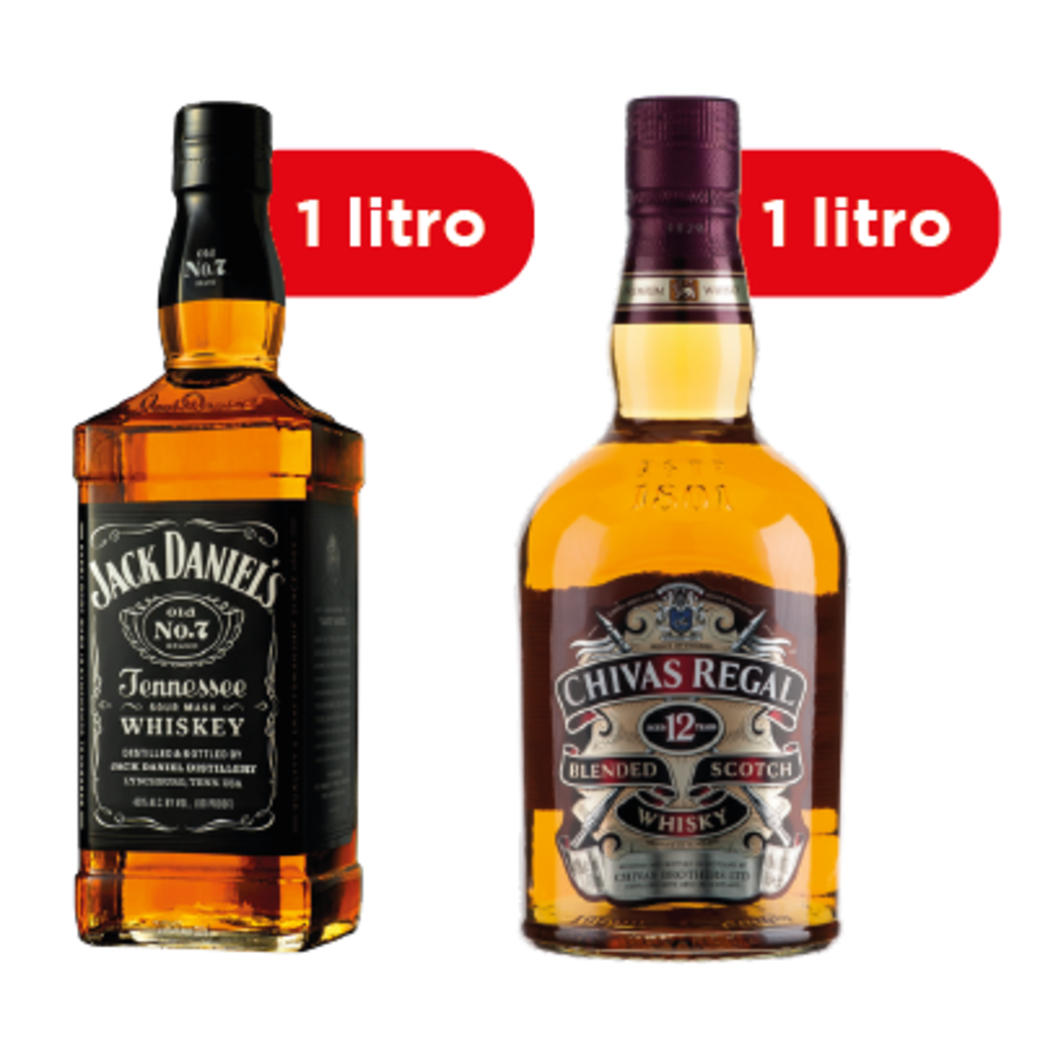 Whiskey Jack Daniels Old N7 1 litro + Whisky Chivas Regal 12 Años 1 Litro