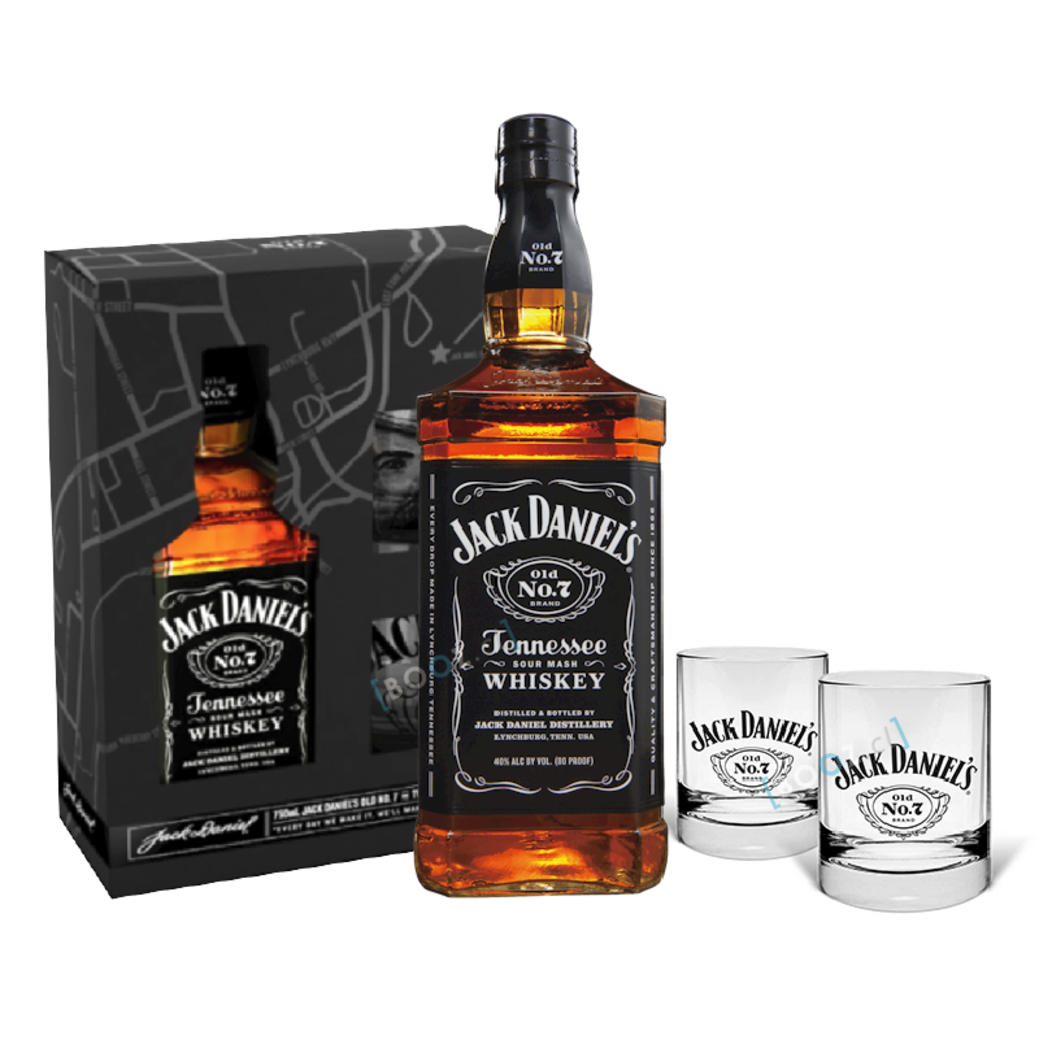 PACK JACK: Whiskey Jack Daniels Old N7 750cc + 2 Vasos Whiskey