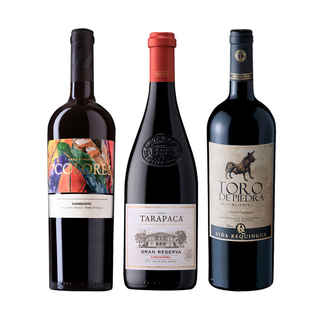 Imagen de PACK TINTOS TRIO ATÓMICO: Vino Toro de Piedra Cabernet Sauvignon 750cc + Vino 7 Colores Gran Reserva Carmenere 750cc + Vino Tarapacá Gran Reserva Carmenere 750cc