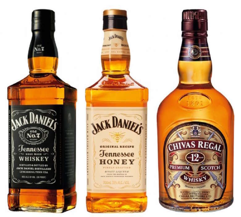 Whiskey Jack Daniels N7 750cc + Whiskey Jack Daniels Honey 750cc + Whisky Chivas Regal 12 años 750cc