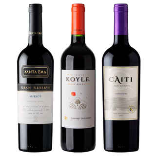 Imagen de GRAN TRIO N°10: 1x Vino Santa Ema Gran Reserva Merlot 750cc + 1x Vino Koyle Gran Reserva Cabernet Sauvignon 750cc + 1x Vino Caiti Gran Reserva Carmenere 750cc
