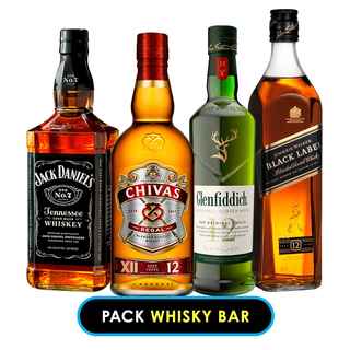 Imagen de PACK WHISKY BAR: Jack Daniels 750cc + Chivas Regal 12 años 750cc + Glenfiddich 12 años 750cc + Johnnie Walker Black Label 750cc
