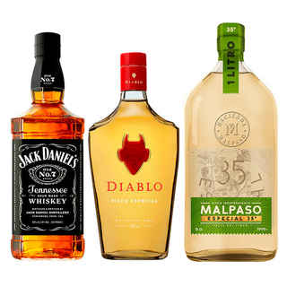Imagen de Whiskey Jack Daniels Old N7 750cc 40º alc. + Pisco Diablo 700cc 35ºalc. + Pisco Mal Paso 1 Litro 35º alc.