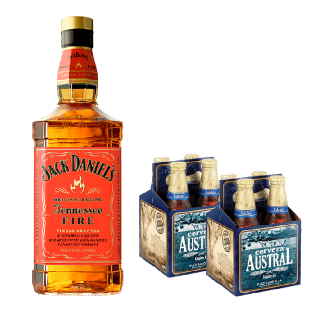 Jack Daniels Fire 750cc + 8x Austral Calafate Botellas 330cc