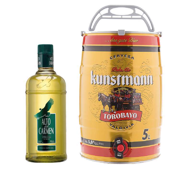 Pisco Alto Del Carmen 750cc + Barril Kunstmann Torobayo 5 Litros